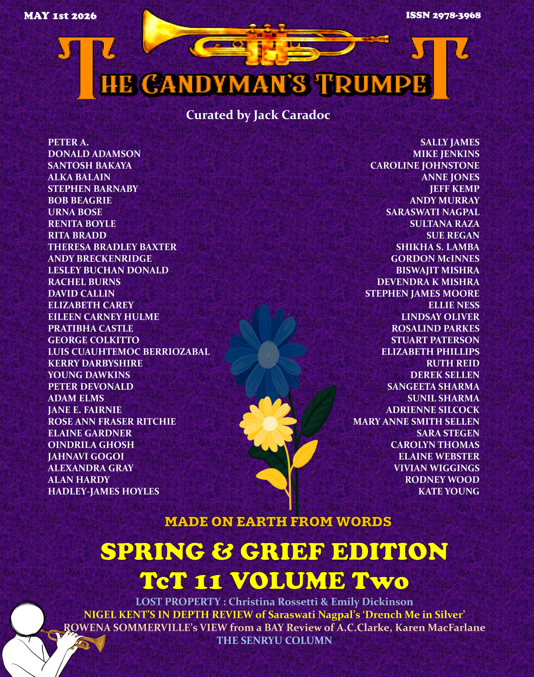 Purple cover, list of authors, golden trumpet